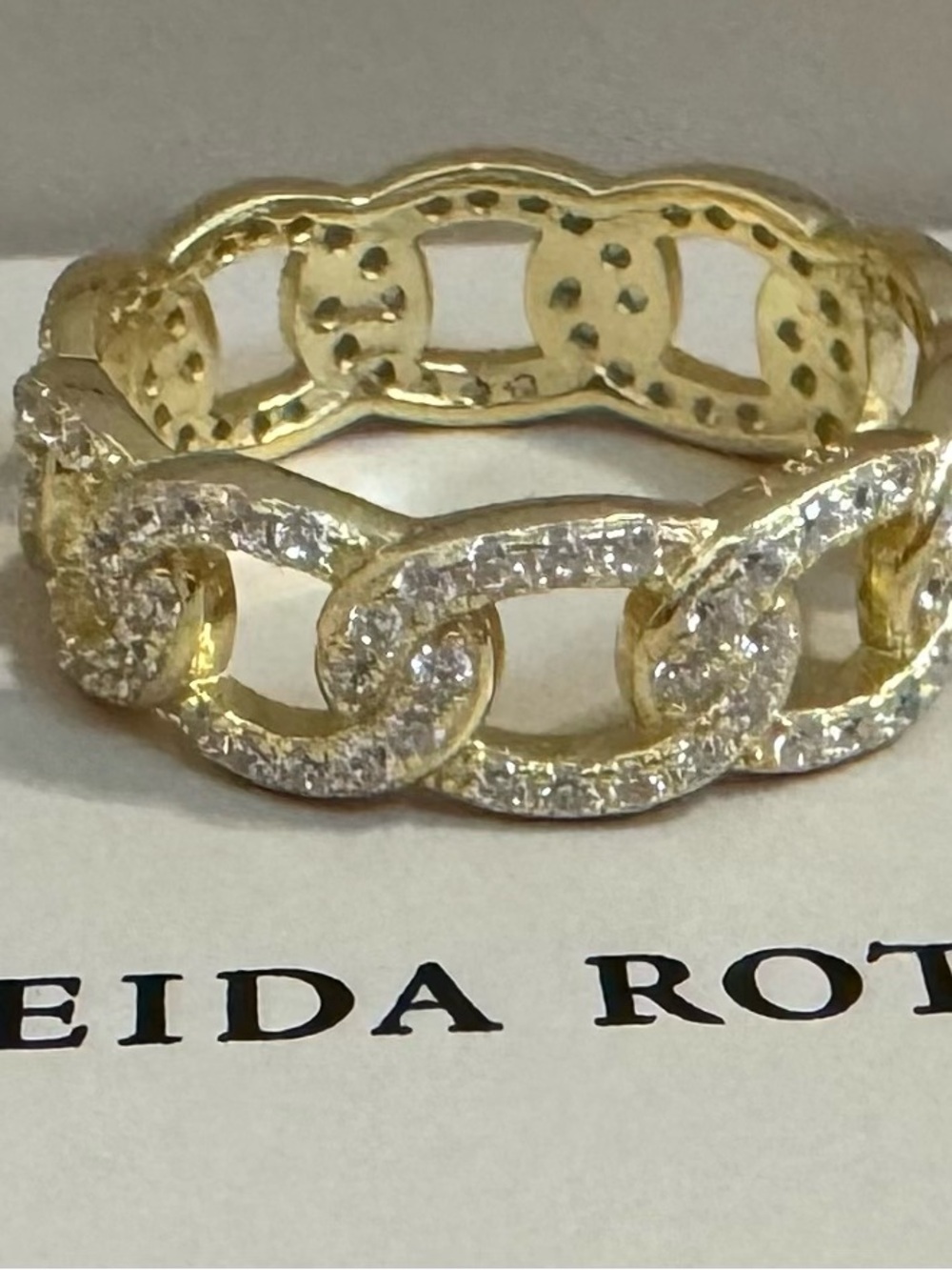 Freida Rothman Gold Plated 9.25 Sterling Silver and Pave Link Vault Ring